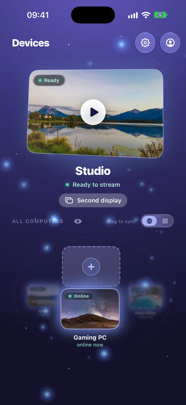 Remio's list of computers on iPhone