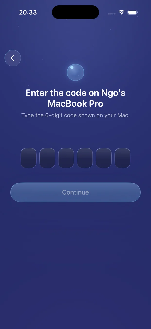 Entering the 6-digit pairing code on iPhone