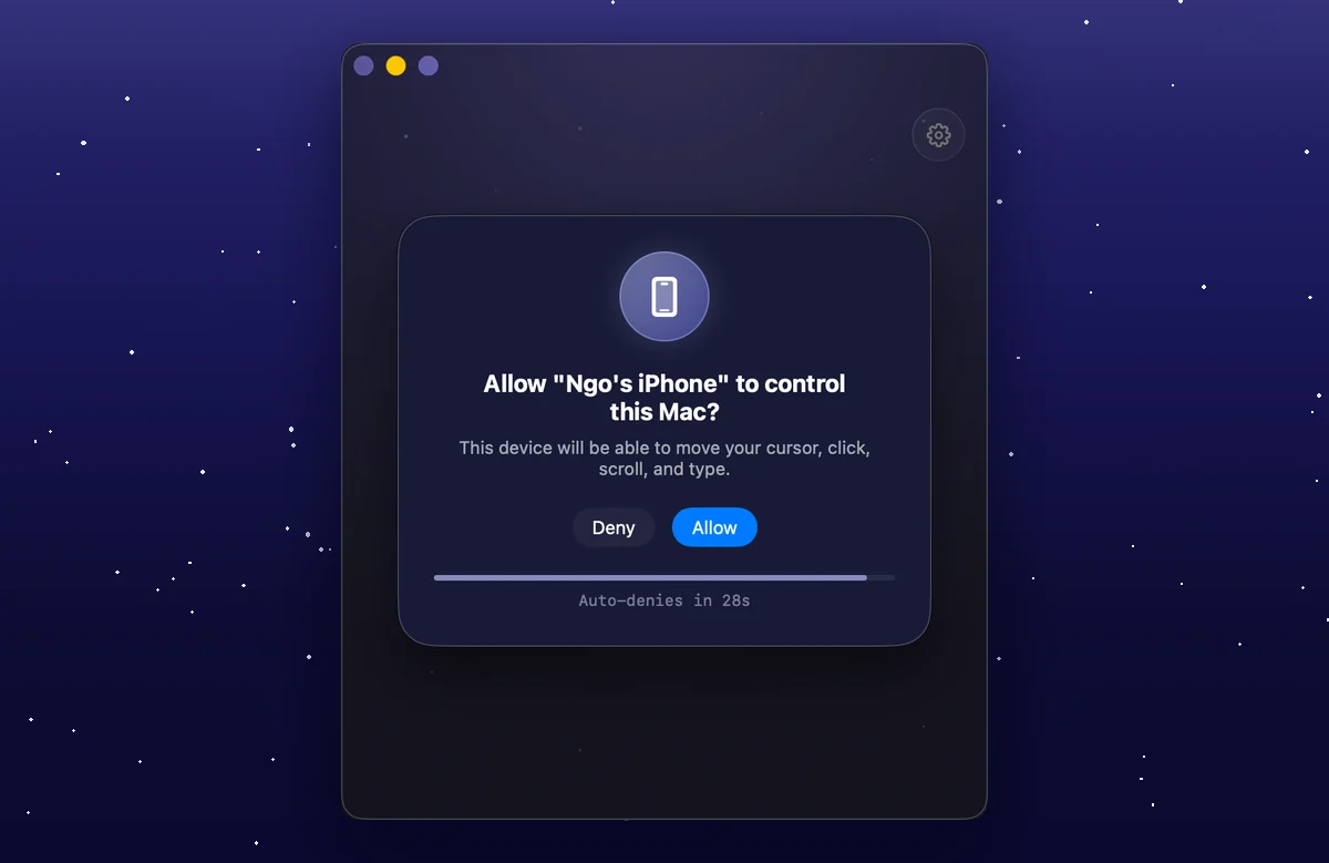 Approving the iPhone connection request on the Mac